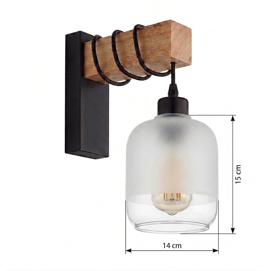 Brilagi - Stensko svetilo WOOD GLASS 1xE27/60W/230V borovina/črna/bela