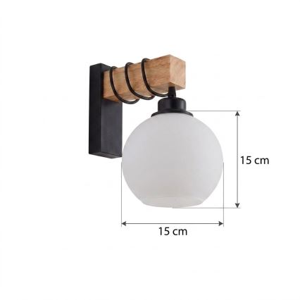 Brilagi - Stensko svetilo WOOD GLASS 1xE27/60W/230V borovina/črna/bela