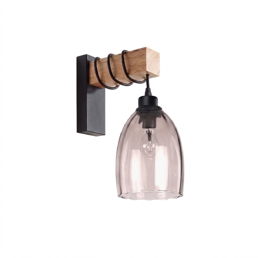 Brilagi - Stenska svetilka WOOD GLASS 1xE27/60W/230V borovina/črna/dimno bež