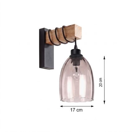 Brilagi - Stenska svetilka WOOD GLASS 1xE27/60W/230V borovina/črna/dimno bež