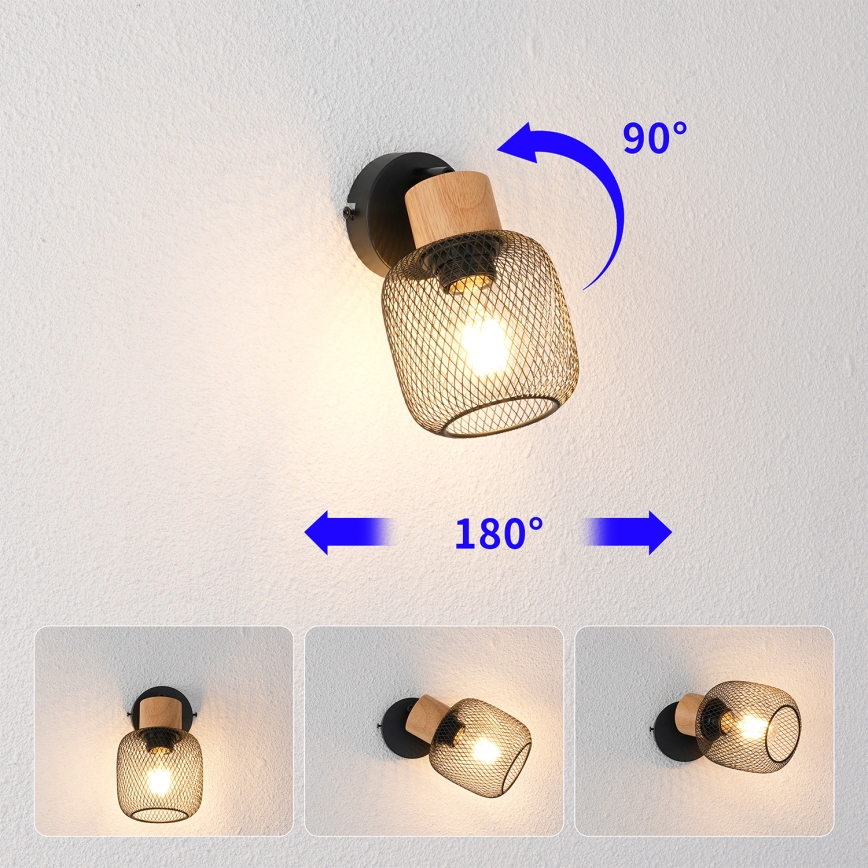 Brilagi - Stensko točkovno svetilo BASKLITE 1xE27/15W/230V les/črna