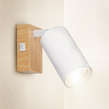 Brilagi - Stensko točkovno svetilo s stikalom SELE 1xGU10/30W/230V bela/dekor hrasta