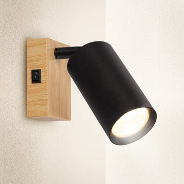 Brilagi - Stensko točkovno svetilo s stikalom SELE 1xGU10/30W/230V črna/hrastov dekor