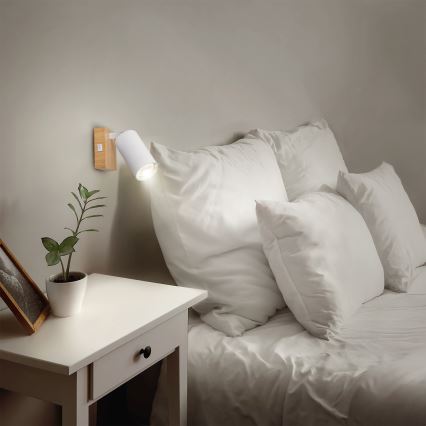 Brilagi - Stensko točkovno svetilo s stikalom SELE 1xGU10/30W/230V bela/dekor hrasta