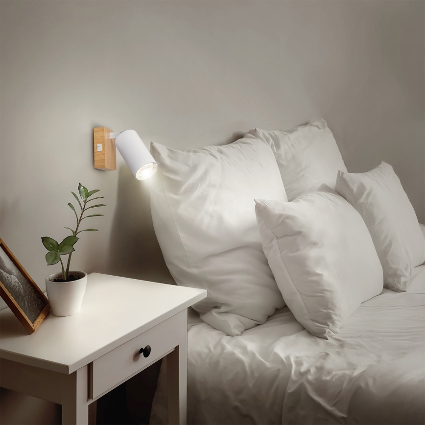 Brilagi - Stensko točkovno svetilo s stikalom SELE 1xGU10/30W/230V bela/dekor hrasta