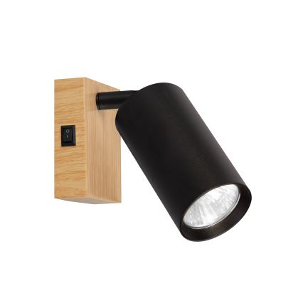 Brilagi - Stensko točkovno svetilo s stikalom SELE 1xGU10/30W/230V črna/hrastov dekor
