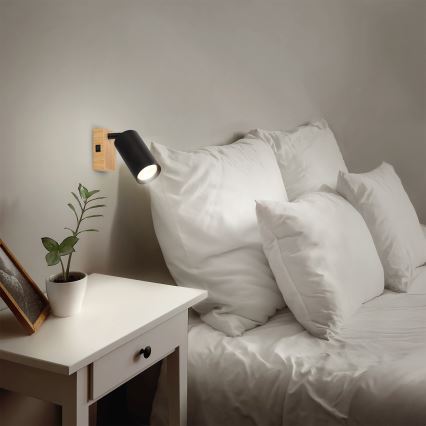 Brilagi - Stensko točkovno svetilo SELE 1xGU10/30W/230V črna/hrastov dekor