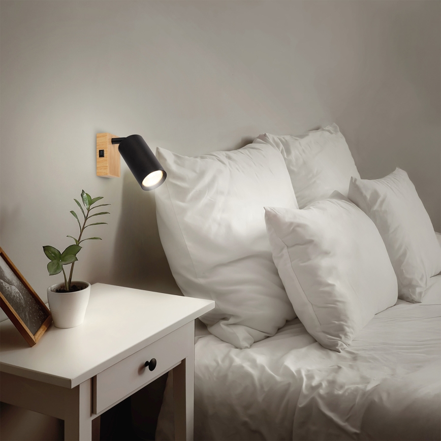 Brilagi - Stensko točkovno svetilo SELE 1xGU10/30W/230V črna/hrastov dekor