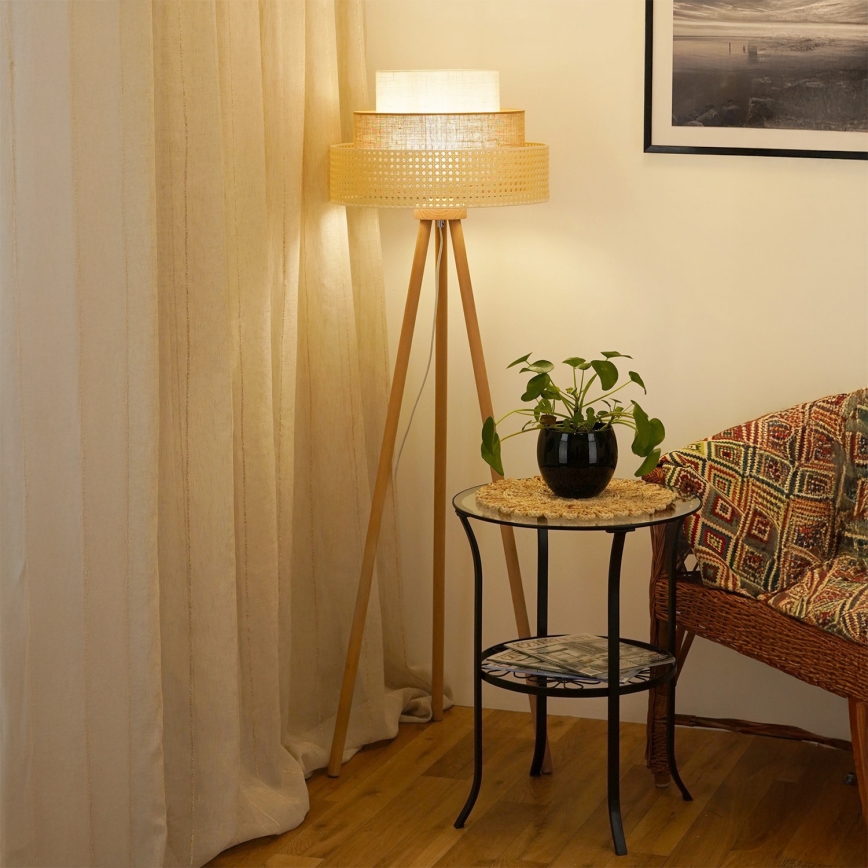 Brilagi - Stojalna svetilka CEDAR LUNETA 1xE27/15W/230V ratan/rjava/krem