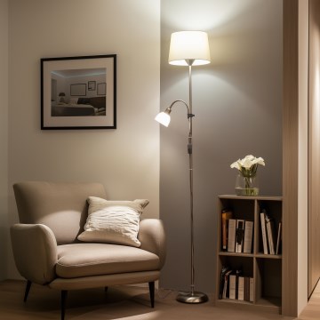 Brilagi - Stoječa svetilka CERIA 1xE27/100W/230V + 1xE14/25W matni krom/bežna