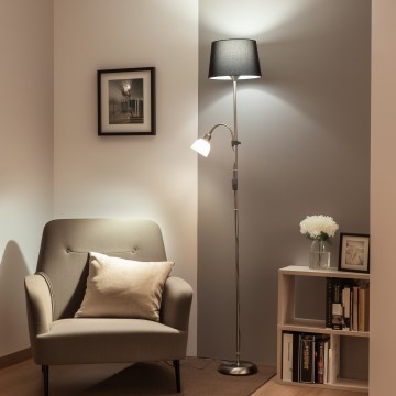 Brilagi - Stoječa svetilka CERIA 1xE27/100W/230V + 1xE14/25W matni krom/črna