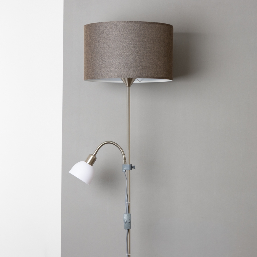 Brilagi - Stoječa svetilka CERIA 2v1 1xE27/100W/230V + 1xE14/25W matni krom/rjava