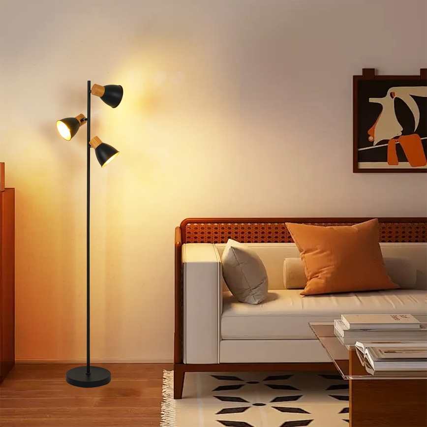 Brilagi - Stoječa svetilka ODENSE 3xE14/10W/230V, kavčukov les/črna