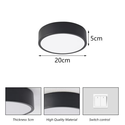 Brilagi - stropna LED svetilka POOL, 18 W, 230 V, 3000/4500/6000 K, Ø 20 cm, črna