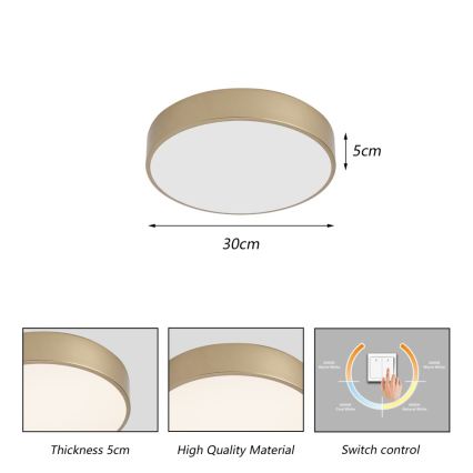 Brilagi - Stropna LED svetilka POOL, 36 W, 230 V, 3000/4000/6000 K, premer 30 cm, zlata