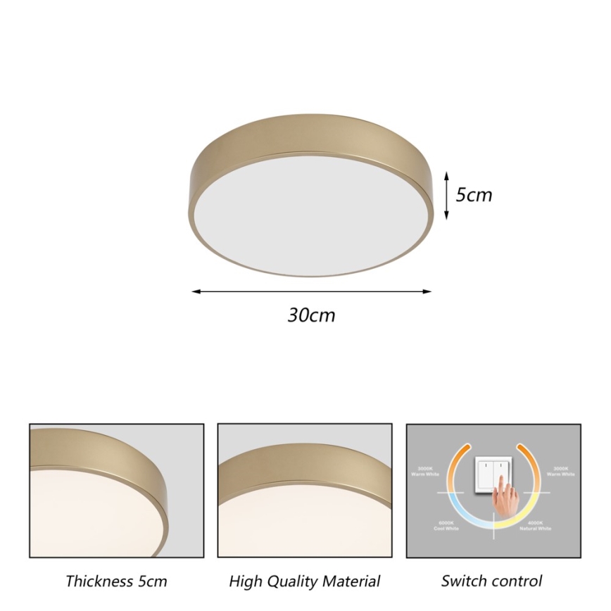 Brilagi - Stropna LED svetilka POOL, 36 W, 230 V, 3000/4000/6000 K, premer 30 cm, zlata