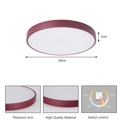 Brilagi - LED stropna svetilka POOL LED/60W/230V 3000/4000/6000K, premer 50 cm, bordo