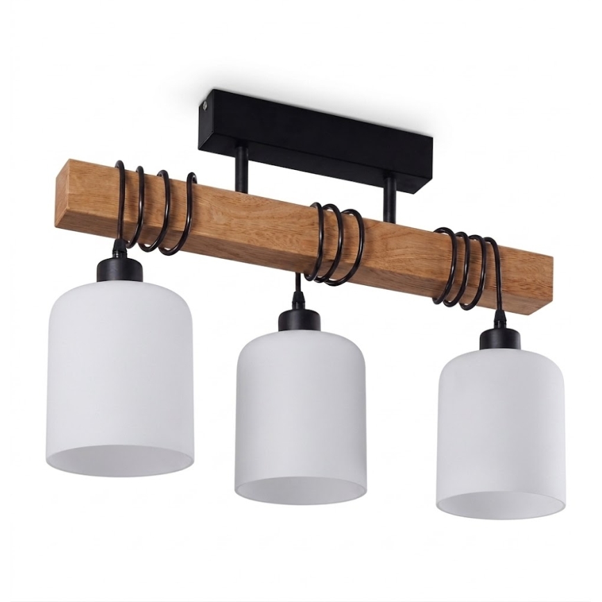 Brilagi - Stropna pritrjena svetilka WOOD GLASS 3xE27/60W/230V borovina/črna/bela