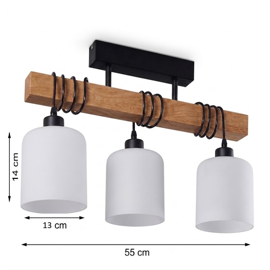 Brilagi - Stropna pritrjena svetilka WOOD GLASS 3xE27/60W/230V borovina/črna/bela