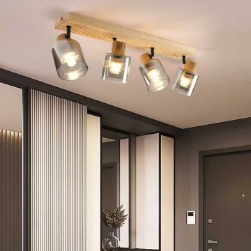 Brilagi - Stropna smerna svetilka HYGGE 4xE14/15W/230V les/dimna