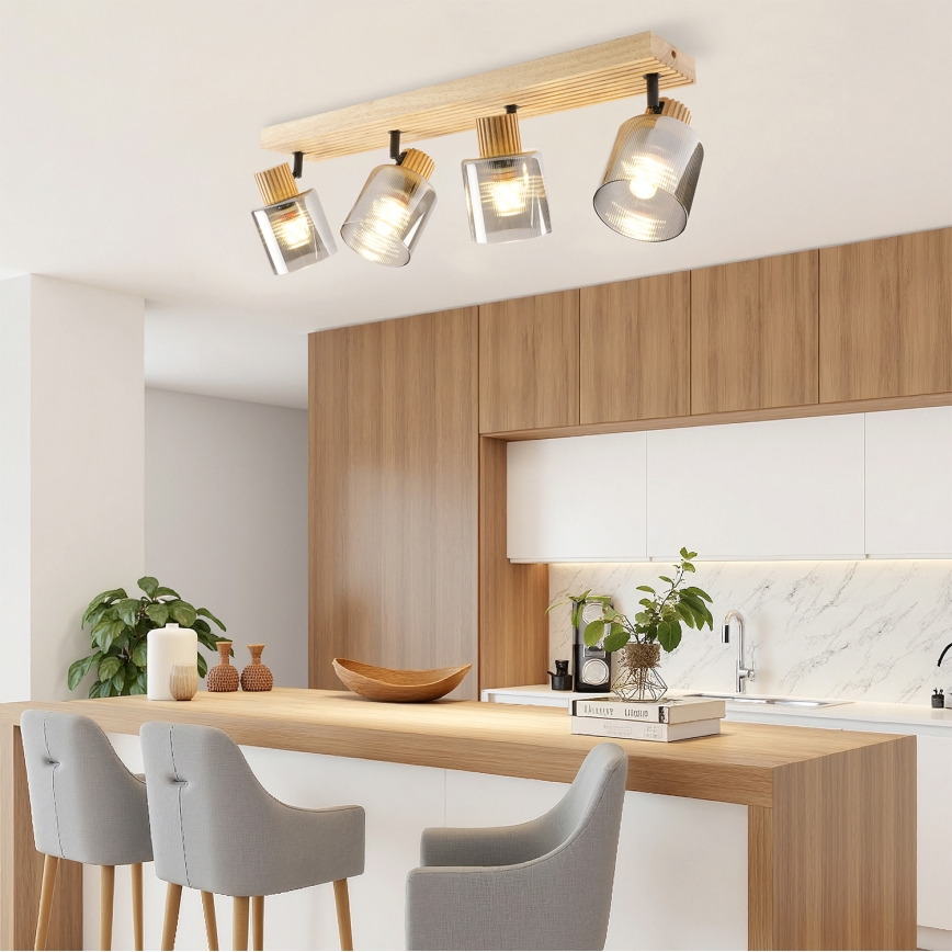 Brilagi - Stropna smerna svetilka HYGGE 4xE14/15W/230V les/dimna