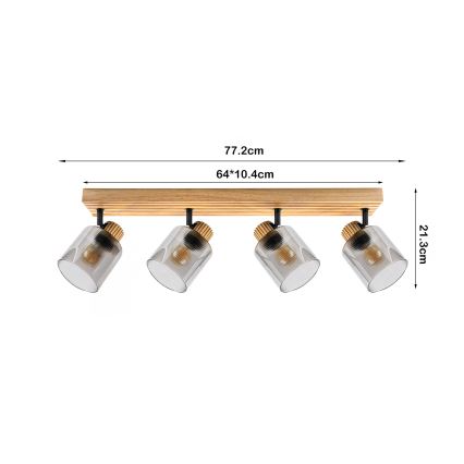 Brilagi - Stropna smerna svetilka HYGGE 4xE14/15W/230V les/dimna