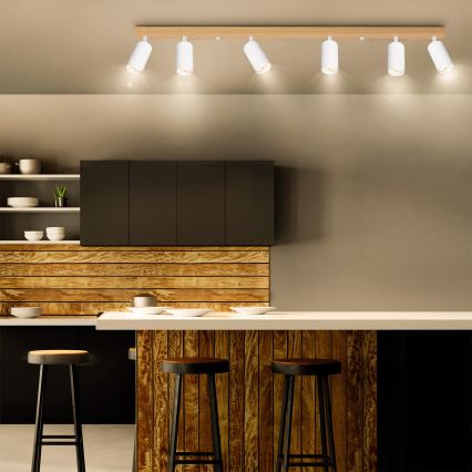 Brilagi - Stropna smerna svetilka SELE 6xGU10/30W/230V bela/dekor hrasta