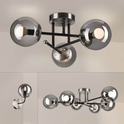 Brilagi - Stropni lestenec MALIVA 3xE14/15W/230V matni krom/zadimljeno steklo