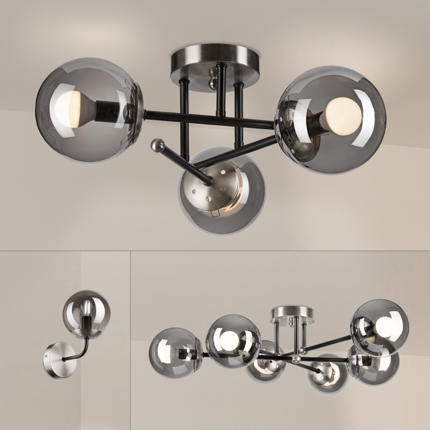 Brilagi - Stropni lestenec MALIVA 3xE14/15W/230V matni krom/zadimljeno steklo