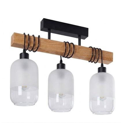 Brilagi - Stropni lestenec WOOD GLASS 3xE27/60W/230V borovica/črna/bela