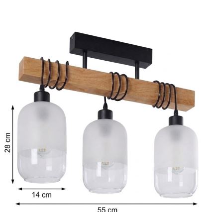 Brilagi - Stropni lestenec WOOD GLASS 3xE27/60W/230V borovica/črna/bela