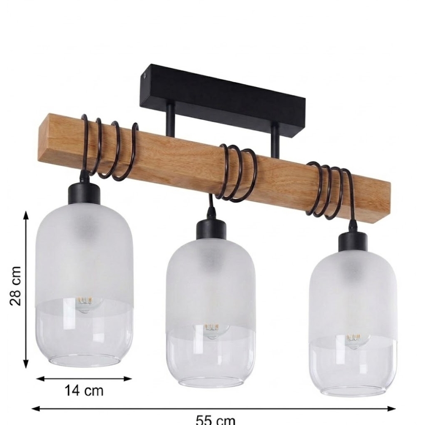 Brilagi - Stropni lestenec WOOD GLASS 3xE27/60W/230V borovica/črna/bela