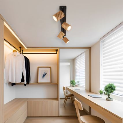 Brilagi - Stropno reflektorsko svetilo MODERN WOOD 4xGU10/8W/230V kavčukov les/črna