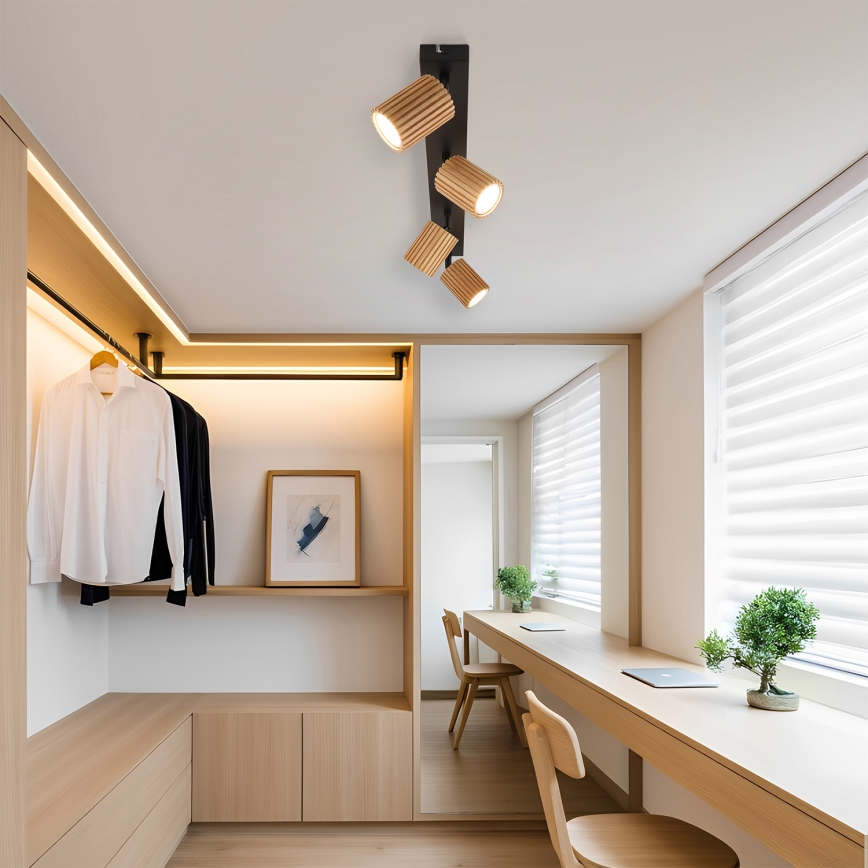 Brilagi - Stropno reflektorsko svetilo MODERN WOOD 4xGU10/8W/230V kavčukov les/črna