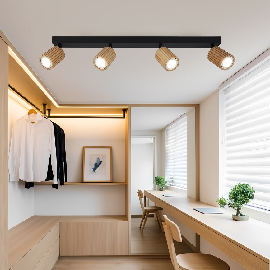 Brilagi - Stropno reflektorsko svetilo MODERN WOOD 4xGU10/8W/230V kavčukov les/črna
