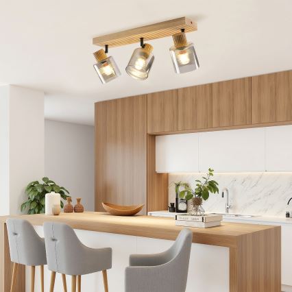 Brilagi - Stropno svetilo HYGGE 3xE14/15W/230V leseno/dimljeno
