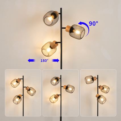 Brilagi - Talna svetilka BASKLITE 3xE27/15W/230V les/črna