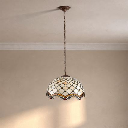 Brilagi - Tiffany vitražen lestenec na verigi IVORY 1xE27/60W/230V premer 40 cm
