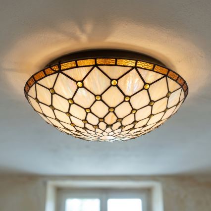 Brilagi - Tiffany vitražna stropna svetilka IVORY 2xE27/60W/230V premer 40 cm