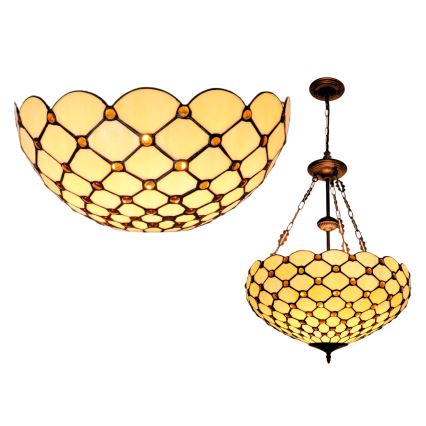 BRILAGI - Tiffany vitražni lestenec na verigi IVORY SMOOTH 3xE27/60W/230V Ø 50 cm