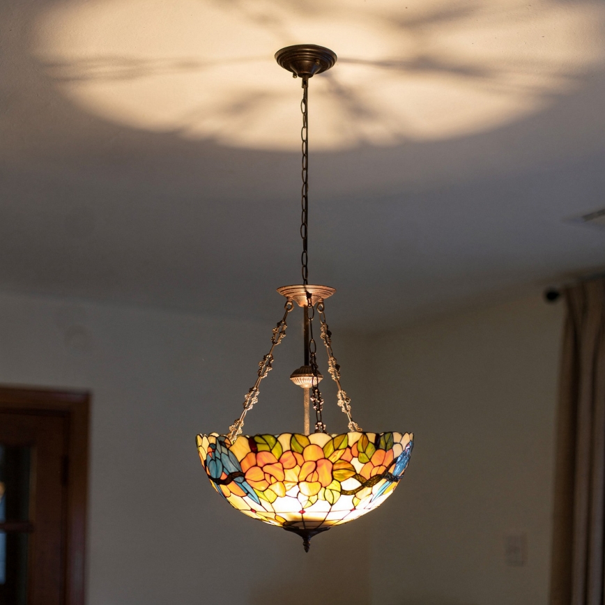 Brilagi - Tiffany vitražni lestenec na verigi JUNGLE 3xE27/60W/230V, premer 50 cm