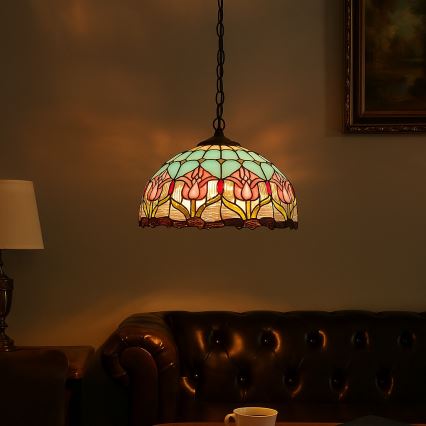 Brilagi - Tiffany vitražni lestenec na verigi LORAS 2xE27/60W/230V