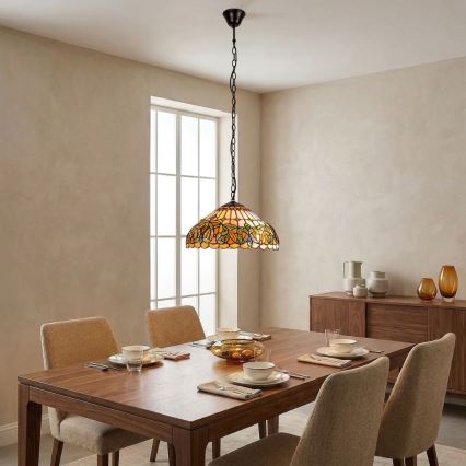Brilagi - Tiffany vitražni lestenec na verigi LUISA 2xE27/60W/230V