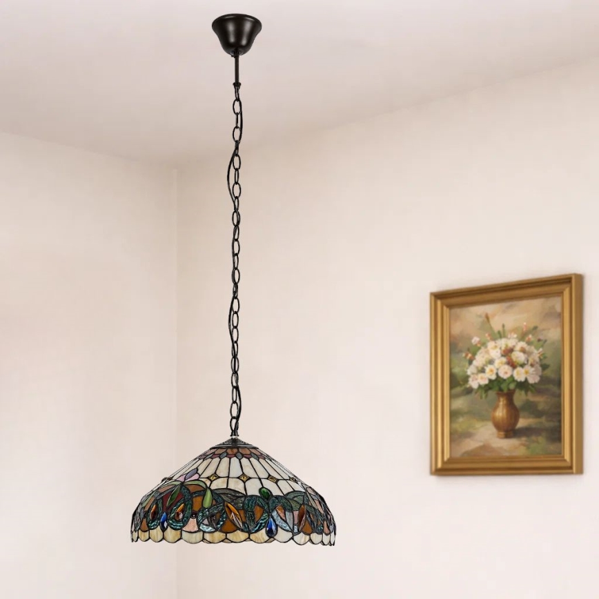 Brilagi - Tiffany vitražni lestenec na verigi LUISA 2xE27/60W/230V