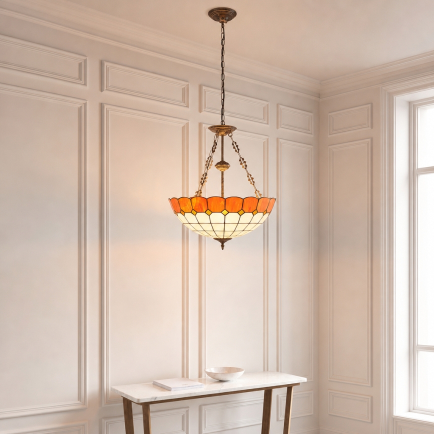 Brilagi - Tiffany vitražni lestenec na verigi SIENNA 3xE27/60W/230V, premer 50 cm