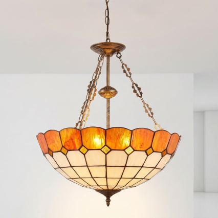 Brilagi - Tiffany vitražni lestenec na verigi SIENNA 3xE27/60W/230V, premer 50 cm