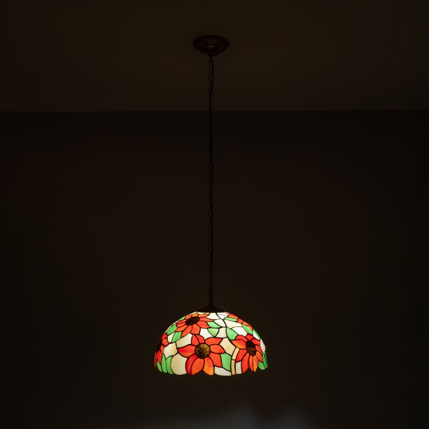 Brilagi - Tiffany vitražni lestenec na verigi SUNFLOWER 1xE27/60W/230V premer 40 cm