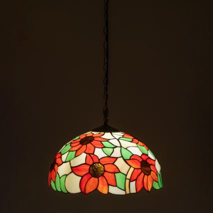 Brilagi - Tiffany vitražni lestenec na verigi SUNFLOWER 1xE27/60W/230V premer 40 cm