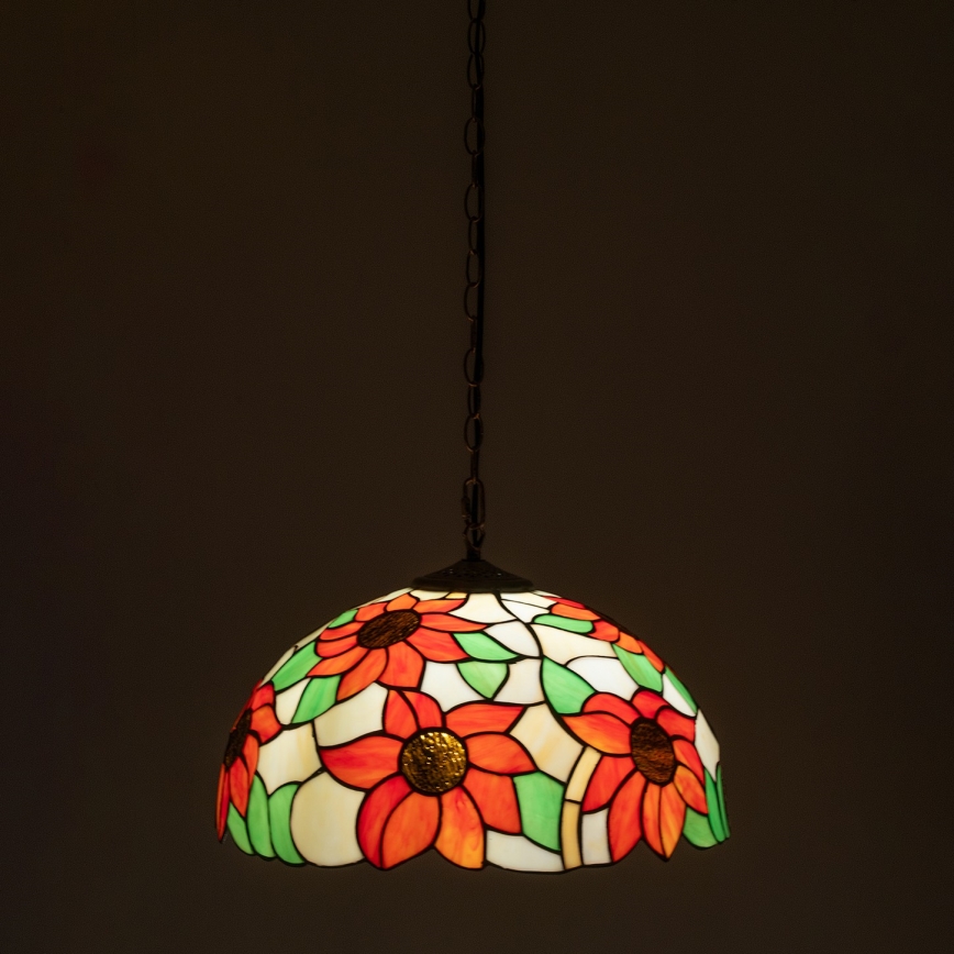 Brilagi - Tiffany vitražni lestenec na verigi SUNFLOWER 1xE27/60W/230V premer 40 cm