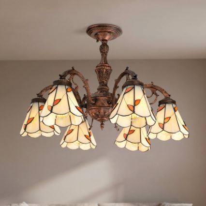 Brilagi - Tiffany vitražni pritrjeni stropni lestenec FOLIA 6xE27/60W/230V, Ø 60 cm